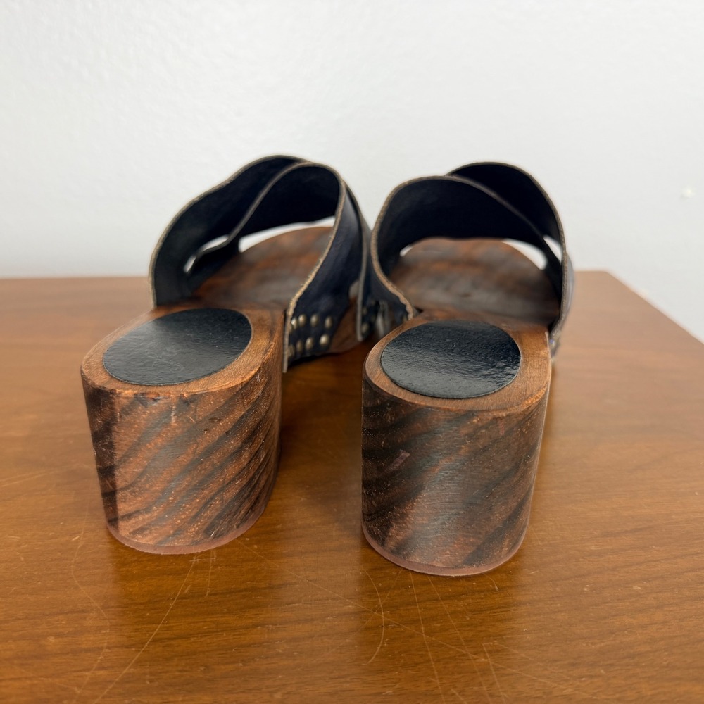 Free People Clog Sandals Womens 39 Purple Leather Studded Wood Platform - Picture 4 of 11